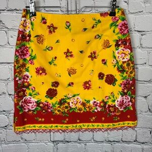 Boston Proper NWT VTG Y2K Vibrant Red Yellow Floral Mini Skirt Beaded Hem Size 6